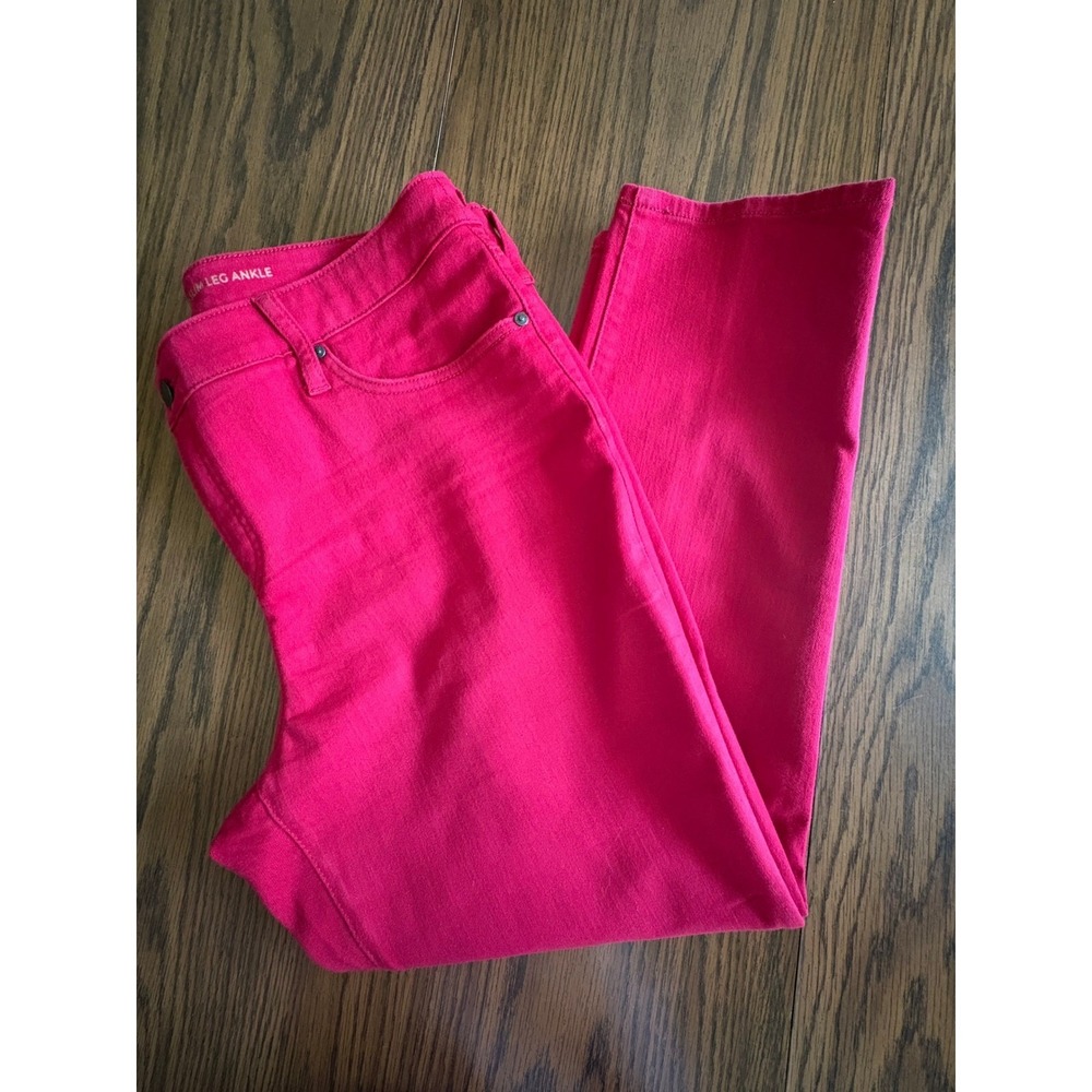 Chico's Women 2P Jeans So Slimming Girlfriend Slim Leg Ankle US 12P Red Stretch